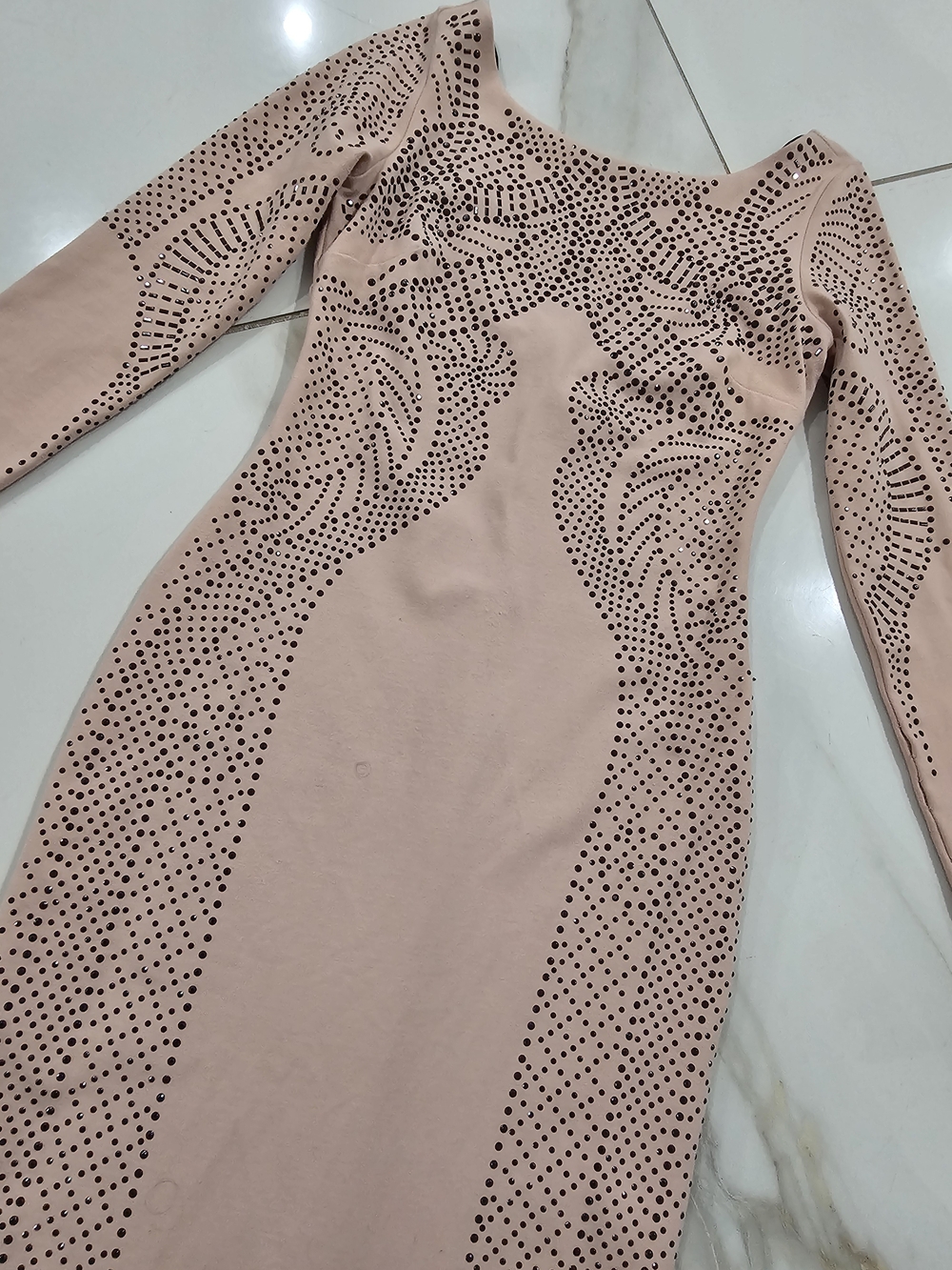 BEBE Women’s Long Sleeve Pink Embellished Bodycon Dress